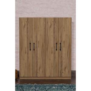 Armoire moderne 4 portes pour chambre à coucher, meuble de rangement pour vêtements, 6 étagères, 2 penderies, verre pliable pour appartement - Product Image 1