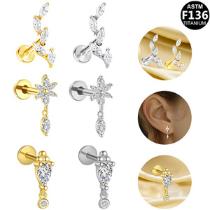 European American Cross Border G23 <b>Titanium</b> Alloy Ear <b>Stud</b> Plant Shape Prong Setting Amethyst Crystal Party Fashion Jewelry - Product Image 4