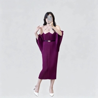 Robe plissée Miyake élégante pour femme de bureau, grande taille, manches chauve-souris contrastées, perles de luxe, nouvelle collection 2026, vente en gros, directement de l'usine