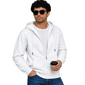 Men's White Zip-Up <b>Hoodie</b> Regular Fit Solid Color Casual Autumn Wear 100% Cotton Fleece Breathable Woven Eco-Friendly <b>Hoodie</b> - Product Image 4