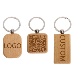 FREE Laser Engraving LOGO Gifts Handmade Square Durable Wooden Key Tag with Split Ring Key Chain