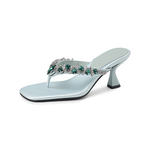 Sandalias de tacón de aguja con diamantes de imitación esmeralda 2026 para mujer, con punta cuadrada, tacón alto, chanclas para exteriores, tallas grandes hasta la UE42 - Product Image 5