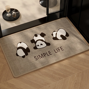 Tapis de bain en lin tissé rectangulaire antidérapant absorbant, design minimaliste, motif panda simple, imitation lin - Product Image 3