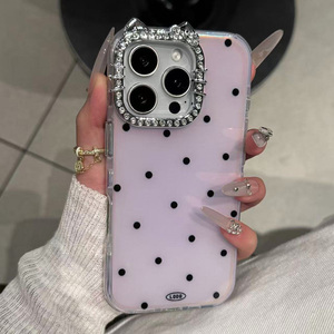 Étuis pour téléphone portable avec cadre de caméra KT cat, diamants, dessin animé, paillettes, pois, 2 en 1, pour iPhone 16 Pro Max 15 Plus 17 Pro 14 13 Mini - Product Image 6