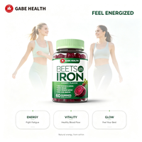 Gummies de fer à marque privée, Supplément de racine de betterave et de cerise, 60 unités, pour l'anémie, la production de sang, l'énergie et la circulation sanguine, faible teneur en sucre, végétalien, personnalisable