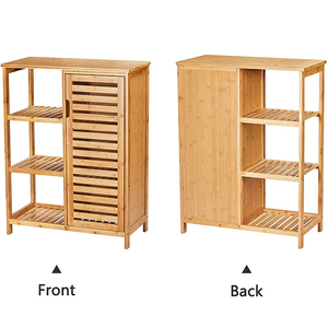 Armoire <span class=keywords><strong>de</strong></span> <span class=keywords><strong>rangement</strong></span> <span class=keywords><strong>de</strong></span> <span class=keywords><strong>salle</strong></span> <span class=keywords><strong>de</strong></span> bains, <span class=keywords><strong>meuble</strong></span> en <span class=keywords><strong>bambou</strong></span>, avec portes, 3 étagères latérales - Product Image 1