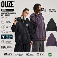 Sweat à capuche zippé double sens pour homme, 430 g/m², teint par pulvérisation, effet vieilli, bords bruts, style streetwear américain, logo personnalisé