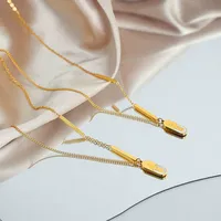 Minimalistische Y-förmige Mehrschichtige Kette mit Graviertem 'BELIEVE' Anhänger, Vergoldeter Edelstahl Mode-Halskette für Frauen, Tägliches Tragen