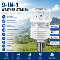 Station météo compacte HONDETECH 9-en-1 ASA, capteur de vent ultrasonique, pluviomètre piézoélectrique, RS485 LoRaWAN 4G avec écran LED