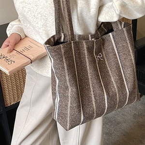 Bolso Tote <span class=keywords><strong>a</strong></span> Rayas de Mezcla de <span class=keywords><strong>Lana</strong></span>, Venta Caliente, al por Mayor, Gran Capacidad, Bolso de <span class=keywords><strong>Mano</strong></span> Casual para Mujer - Product Image 2
