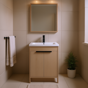 KD-PACKING 24-Inch Freestanding Bathroom Vanity With White Resin Sink Modern Design Light Finish Floor Standing - Product Image 2