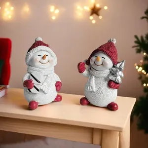 New Arrivals 2-Piece Religious Christmas Snowman Doll Statue <b>Ornaments</b> Couple Resin Craft Home Decorations - Product Image 3
