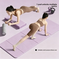 Matras Yoga Portabel Tebal 8mm untuk Wanita, Anti-Selip, Peredam Guncangan, Tenang, Lebar, Dapat Dilipat, Matras Olahraga Lantai 180cm untuk Penggunaan di Rumah