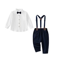 Conjunto de Primer Cumpleaños para Niño, Otoño/Invierno, Estilo Británico, Overol, Camisa de Manga Larga con Corbata de Moño, Sudadera de Algodón para Ceremonia