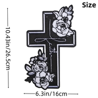 Nouveau Design Noir Croix Fleur Broderie Patch pour Femme Vêtements Saint Valentin Sequin Chenille Patches Écologique Fer-Sur