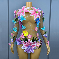 Novance Fournisseur de fabrication de Y2234-G Maille transparente éblouissante Performance Porter des fleurs colorées Tenues de danse exotique