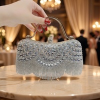 Trendige Damen Glitzer-Clutch mit Strass-Quasten, Henkeltasche, Glänzende Abendhandtasche für Partys