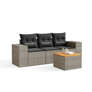 Ensemble de canapé de jardin en rotin gris 3 places, mobilier d'extérieur résistant aux intempéries, design contemporain - Product Image 1