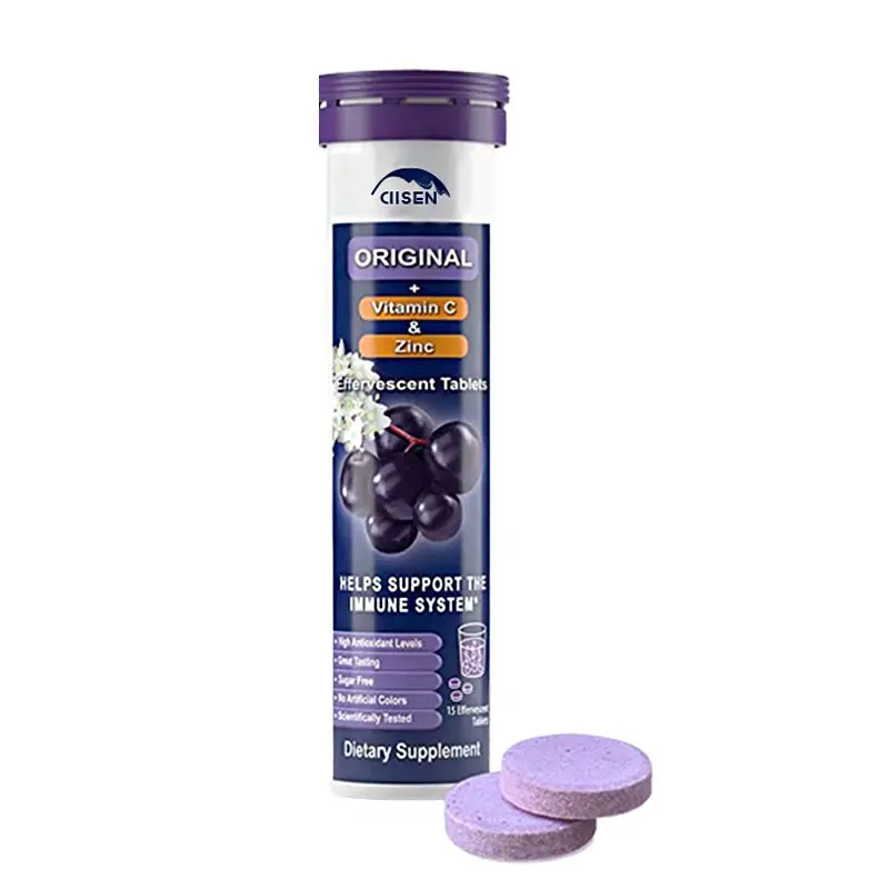 Natural herbal extract black elderberry juice Effervescent Tablet add Multivitamin VC ZINC support Immune system