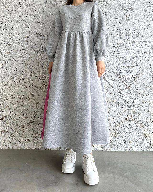 2-023 Women Long Sleeves Maxi Hoodie Dress Comfy High Waist Ball Gown  Sweater Shirt Casual Dress