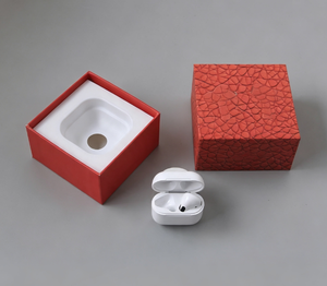 Custom Premium AirPods Packaging <b>Box</b> with Red Textured Design and White <b>Magnetic</b> Closure Rigid Case for Consumer Electronics - Product Image 4