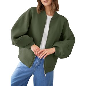 Chaqueta Bomber Personalizada para Mujer con Cierre, Manga Farol, Estilo Casual Oversize, Atuendos de Otoño 2025 - Product Image 1