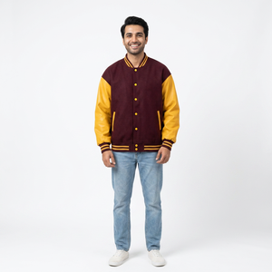 <b>Men's</b> Retro College Style All-Season Varsity <b>Jacket</b> PU <b>Leather</b> Embroidered Stitching Loose Fit CollegeBaseballjacket for <b>men</b> - Product Image 1