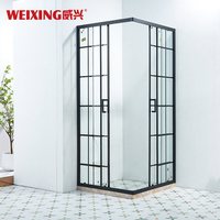 Cabine de douche coulissante de haute qualité pour hôtel, avec cadre carré en aluminium noir et verre trempé