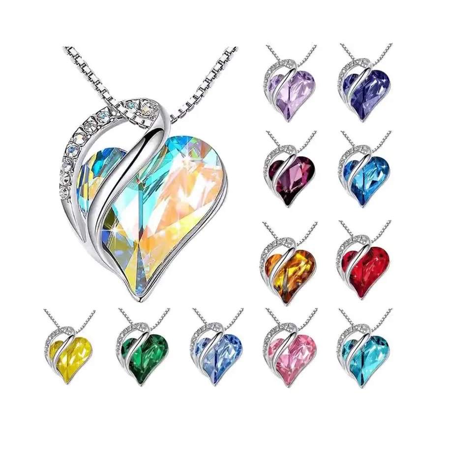 New Fashion Love Ocean Heart December Birthday Stone Pendant Jewelry Austrian Crystals Birthstone Necklace Gifts for Women