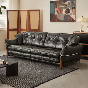 Canapé une place Mumo Furniture <span class=keywords><strong>Monet</strong></span> Vintage en cuir PU ciré à l'huile, style français antique, noir, rangée droite, salon, nouveau produit - Product Image 1