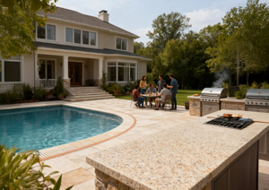 Durable bush-hammered <b>granite</b>, used for paving in squares, mountain roads, courtyard grounds and building exterior walls. - Product Image 3