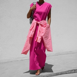 Robes longues maxi droites sans manches en coton de couleur unie à col rond pour femmes, personnalisables en gros – Robe gilet tendance - Product Image 3