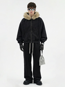 <span class=keywords><strong>Felpa</strong></span> con <span class=keywords><strong>Cappuccio</strong></span> Unisex Pesante 400gsm, Vestibilità Ampia, Zip, Pile Spesso, Colletto in <span class=keywords><strong>Pelliccia</strong></span>, Logo Personalizzato Stampato, Felpe da Uomo - Product Image 4
