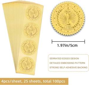 <span class=keywords><strong>Oscar</strong></span> feuille d'or autocollant Statuette certificat sceaux or en relief rond gaufré pour enveloppes carte d'invitation diplômes récompenses - Product Image 2
