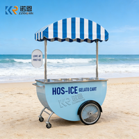 Chariot mobile en acier inoxydable pour la vente de gelato et de crème glacée avec roues pour les entrepreneurs de la vente de nourriture de rue