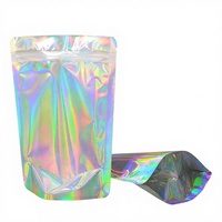 Sac en Mylar transparent holographique imprimé en héliogravure, résistant à l'humidité, avec fenêtre transparente et fermeture éclair pour l'emballage d'aliments pour animaux de compagnie