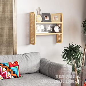 Wooden <b>Wall</b> <b>Mounted</b> Double Layer <b>Shelf</b> Rattan Storage Rack For Living Room Kitchen Organization Durable Rectangle Design - Product Image 3