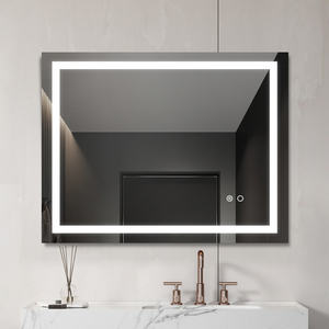 Miroir LED rectangulaire mural avec commande tactile, design moderne pour salle de bain, cadre en aluminium, verre - Product Image 1