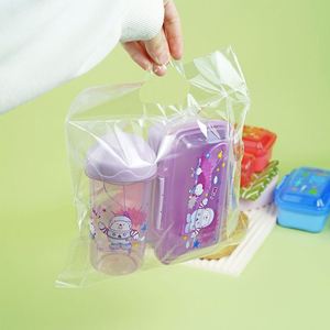 Children's Plastic <b>Lunch</b> Box Water Cup <b>Set</b> Food Grade Portable Bento Box with Tableware Solid Color - Product Image 5