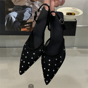 2025 New Summer Outdoor Gauze Breathable Pointed High-<b>Heeled</b> Sandals <b>Closed</b> <b>Toe</b> High-<b>Heeled</b> Slippers Patent Leather Upper - Product Image 2