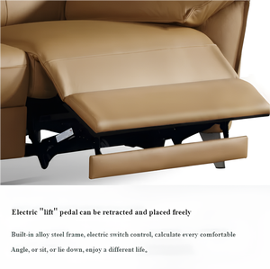 Divano Angolare Reclinabile Elettrico in Pelle Color Crema con Schienale Alto - Product Image 4