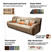 Ensemble de canapés de salon en cuir beige moderne et luxueux pour toute la maison avec table basse en marbre