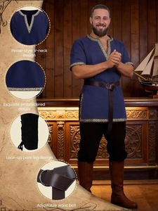 Disfraz Vikingo para Hombre, Túnica Medieval Renacentista, Camisa, Pantalones, Cinturón, Pirata, Caballero, Halloween, Cosplay, Carnaval, Fiesta, Disfraz con Falda - Product Image 3