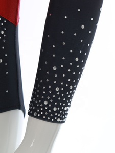 Girls Gymnastics Leotard Set Rhinestone High Collar Gradient Sleeve Back Cutout with Shorts Leggings Scrunchie Dance Wear Custom - Product Image 5