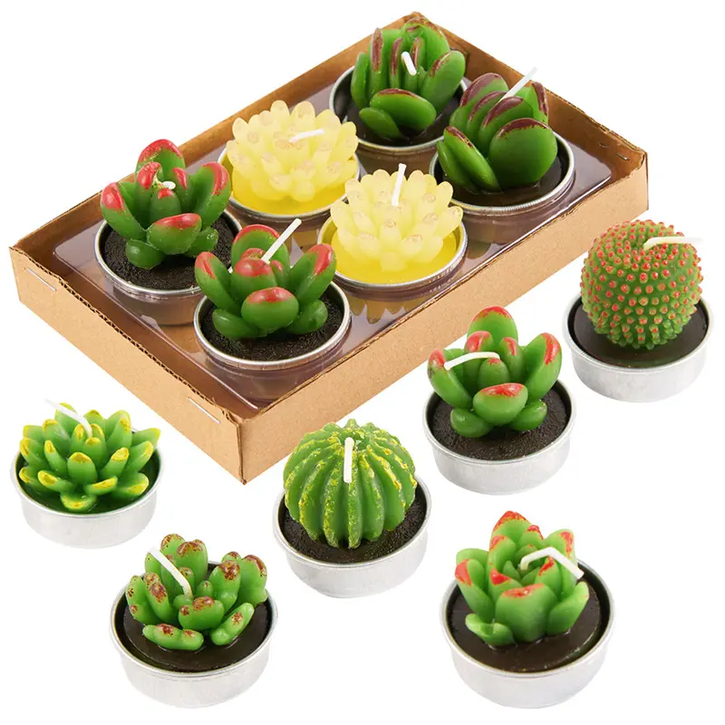 Personalizzato Vari Stili di Trasporto Combinazione di Paraffina di Simulazione In Vaso Pianta di Cactus Spinoso Pera Forma di Animale Succulente Rosa Candela