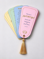 Carte d'invitation personnalisée en papier coton style éventail, impression dorée, programme d'événement, œillet métallique, pompon doré, Saint-Valentin, style européen