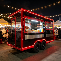 Remolque de Comida Eléctrico Personalizado con Luces LED Rojas y Negras, con Freidora Comercial para Brochetas, para el Mercado Nocturno de Bangkok