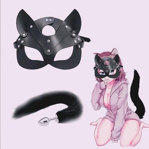 Masque facial sexy avec oreilles de chat en PVC, unisexe, pour fêtes et jeux de rôle - Product Image 3