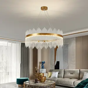 Lustre de cristal de luxo para casa, hotel, moderno, nórdico, luminária dourada