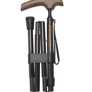 Carbon Fiber 5 Section Telescopic <b>Walking</b> <b>Stick</b> With Wood Handle Lightweight Foldable For Outdoor Use - Product Image 2
